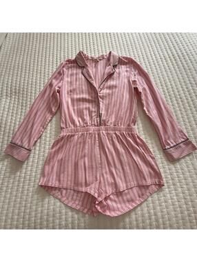 Victoria’s Secret Pink Striped PJ Pajama Sleep Romper Sz S Small